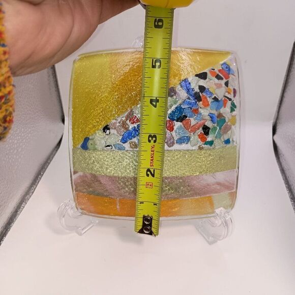 VTG Murano Italy Art Glass Plate Fused Mosaic Millefiori 5" Square Tray Sticker - Picture 6 of 6